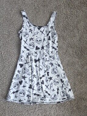 Doodle Skull Lightning Skater Mini Dress - Size Large